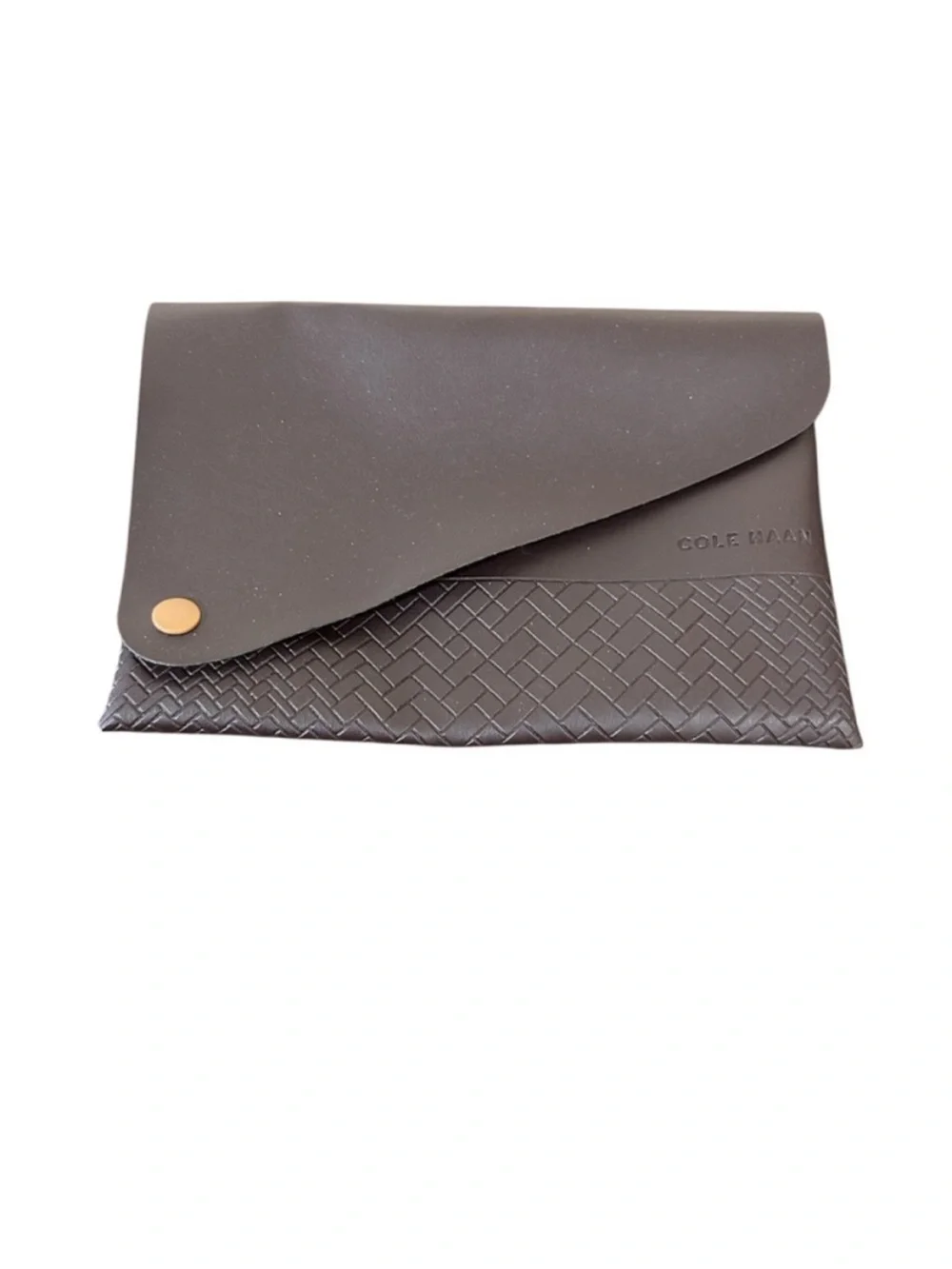 NEW Cole Haan Woven Faux Burgundy Leather Travel Clutch/E-Book Cover gold snap